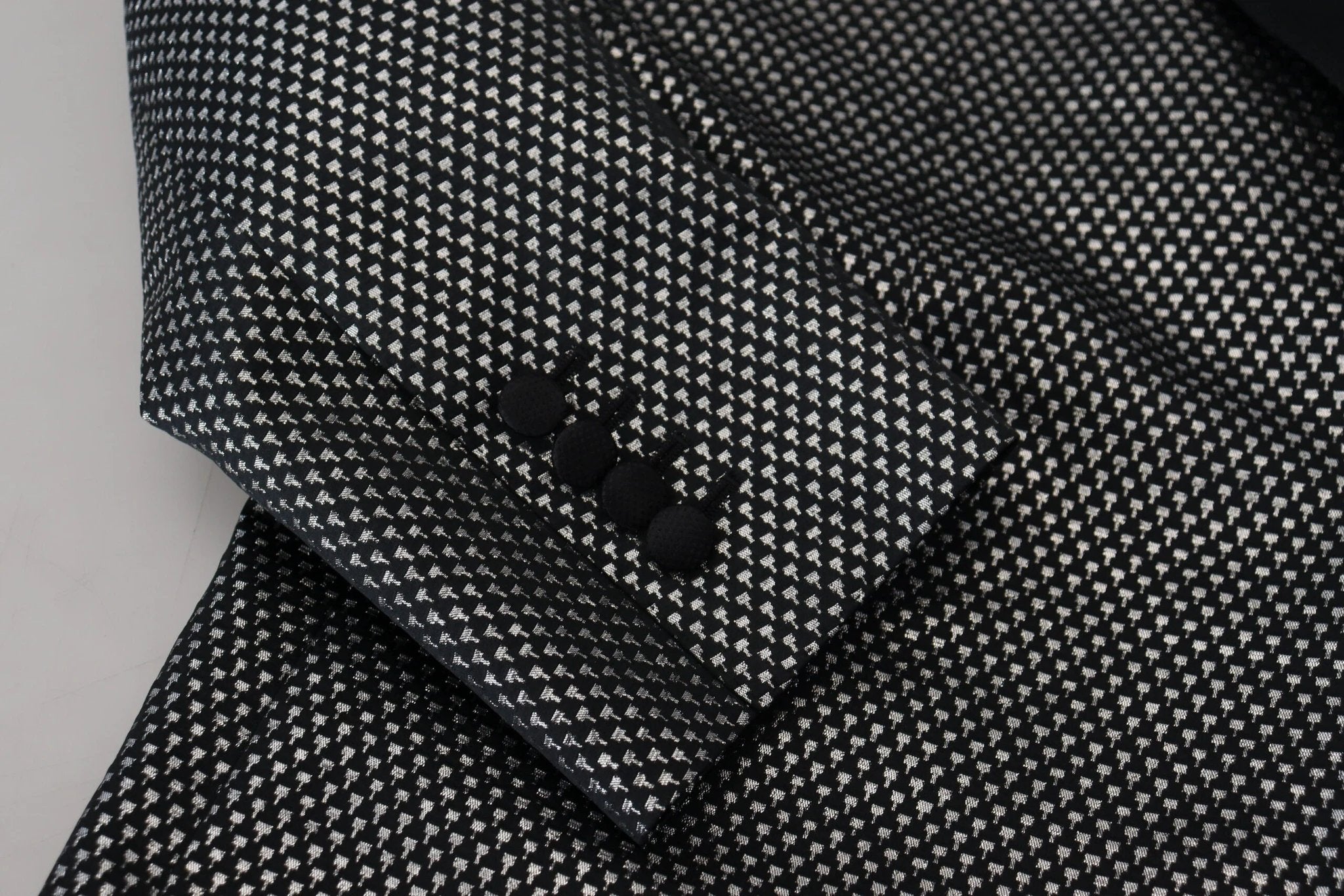 Dolce & Gabbana Black Silver Jacquard Slim Fit Jacket Blazer by Dolce & Gabbana