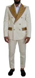Dolce & Gabbana Off White Gold Striped Tuxedo Slim Fit Suit by Dolce & Gabbana