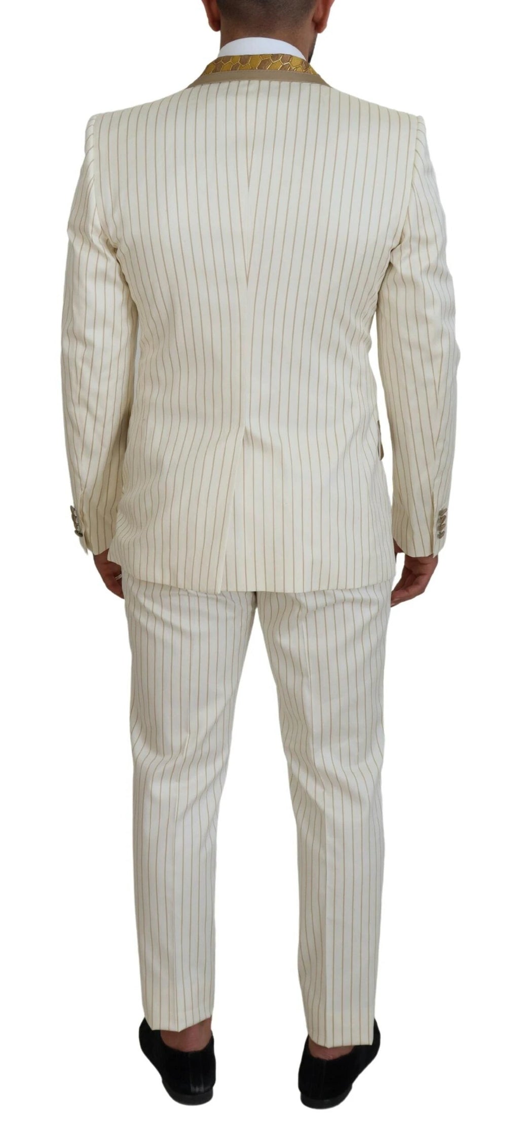Dolce & Gabbana Off White Gold Striped Tuxedo Slim Fit Suit by Dolce & Gabbana