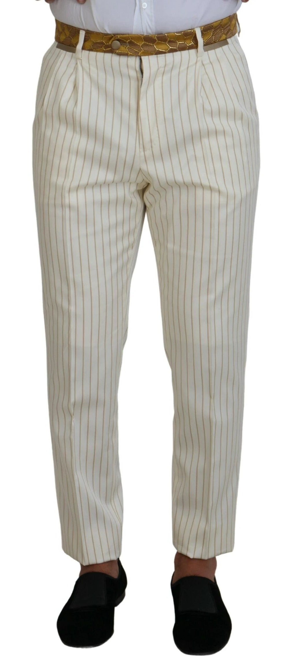Dolce & Gabbana Off White Gold Striped Tuxedo Slim Fit Suit by Dolce & Gabbana
