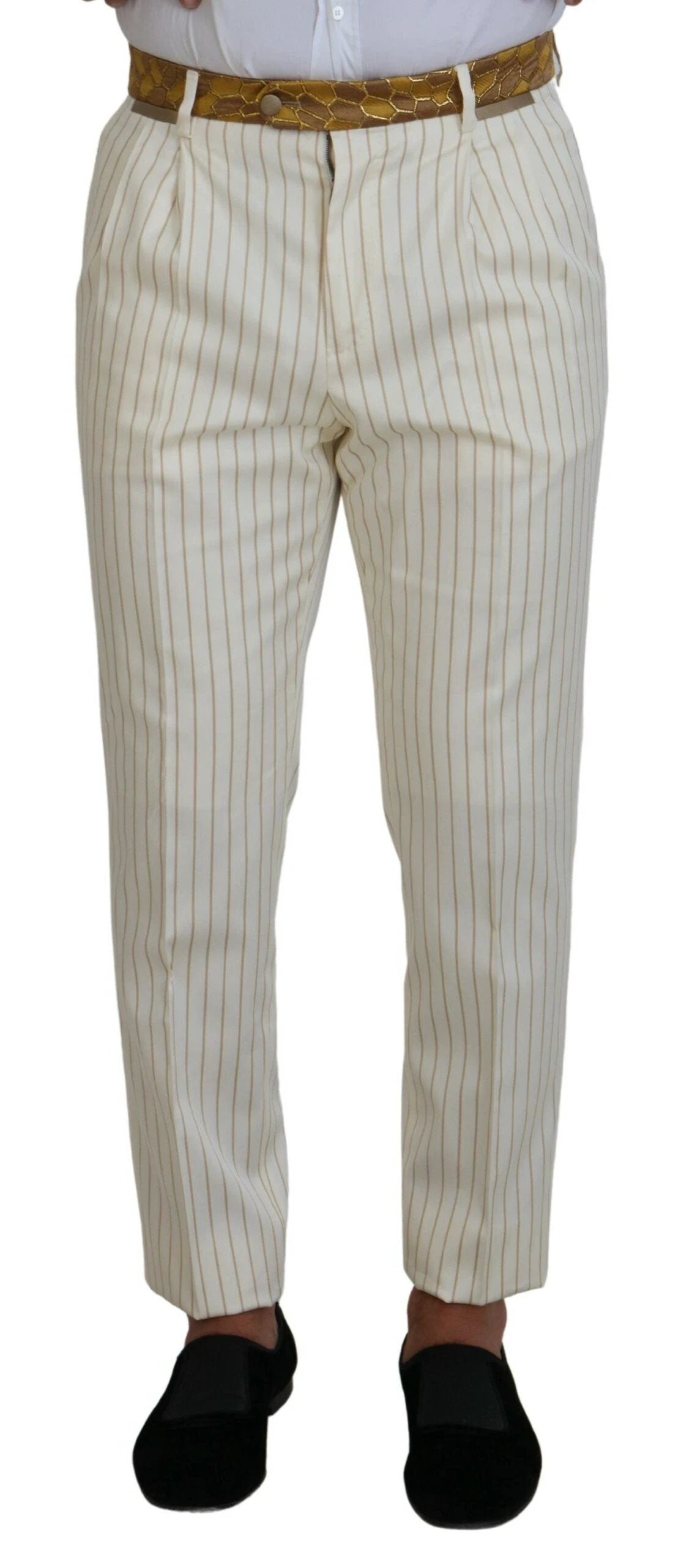 Dolce & Gabbana Off White Gold Striped Tuxedo Slim Fit Suit by Dolce & Gabbana