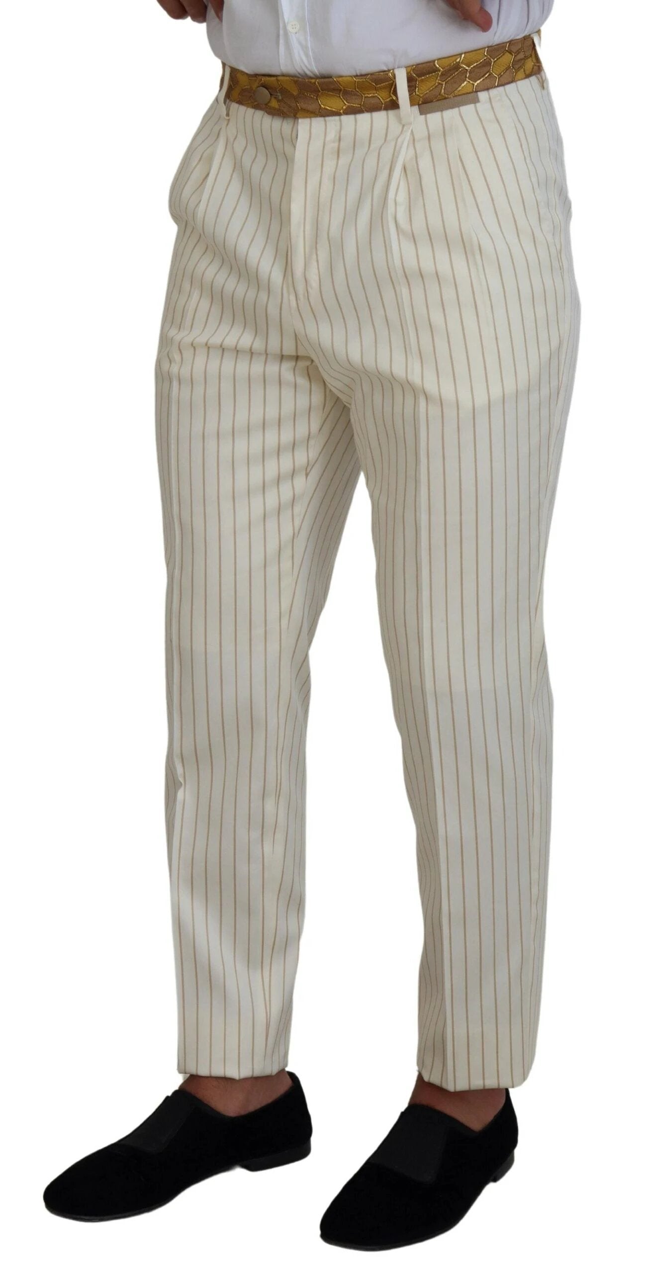 Dolce & Gabbana Off White Gold Striped Tuxedo Slim Fit Suit by Dolce & Gabbana