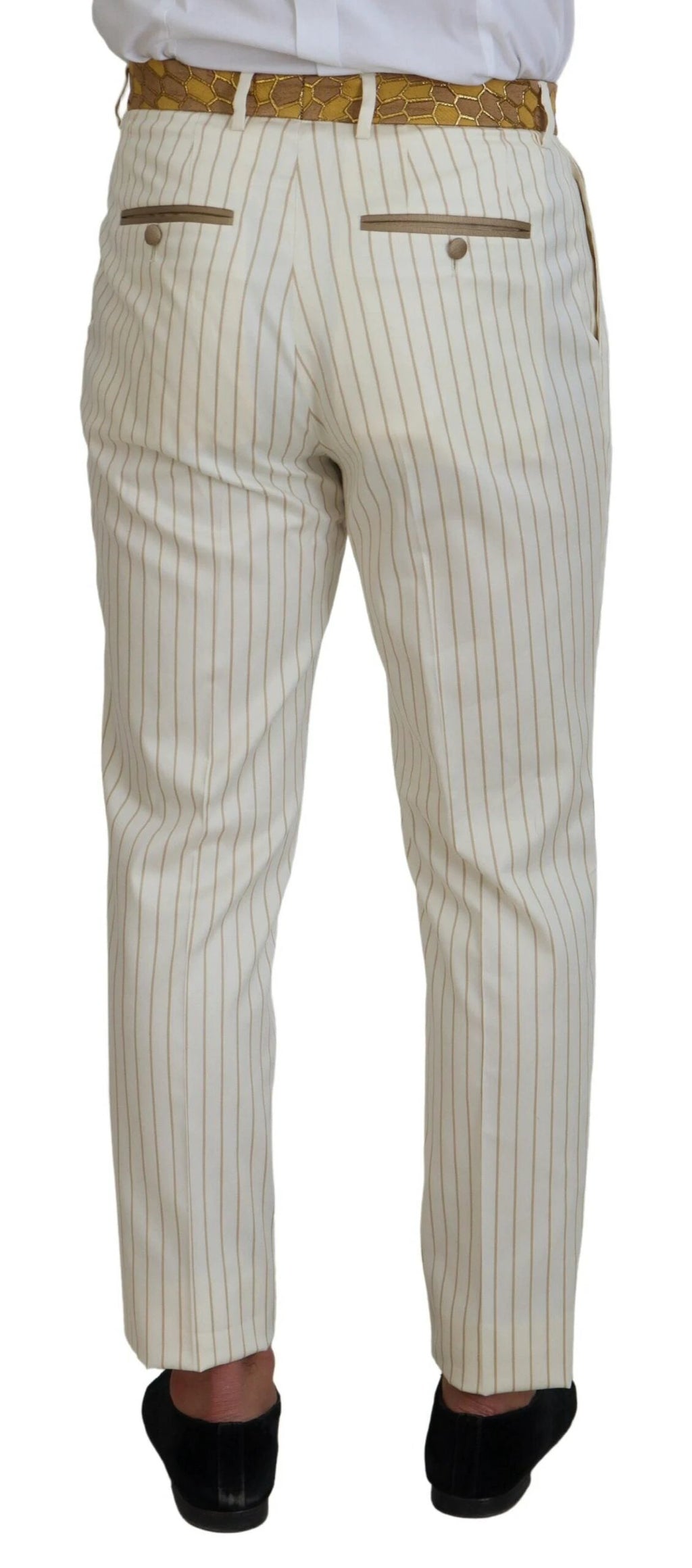 Dolce & Gabbana Off White Gold Striped Tuxedo Slim Fit Suit by Dolce & Gabbana