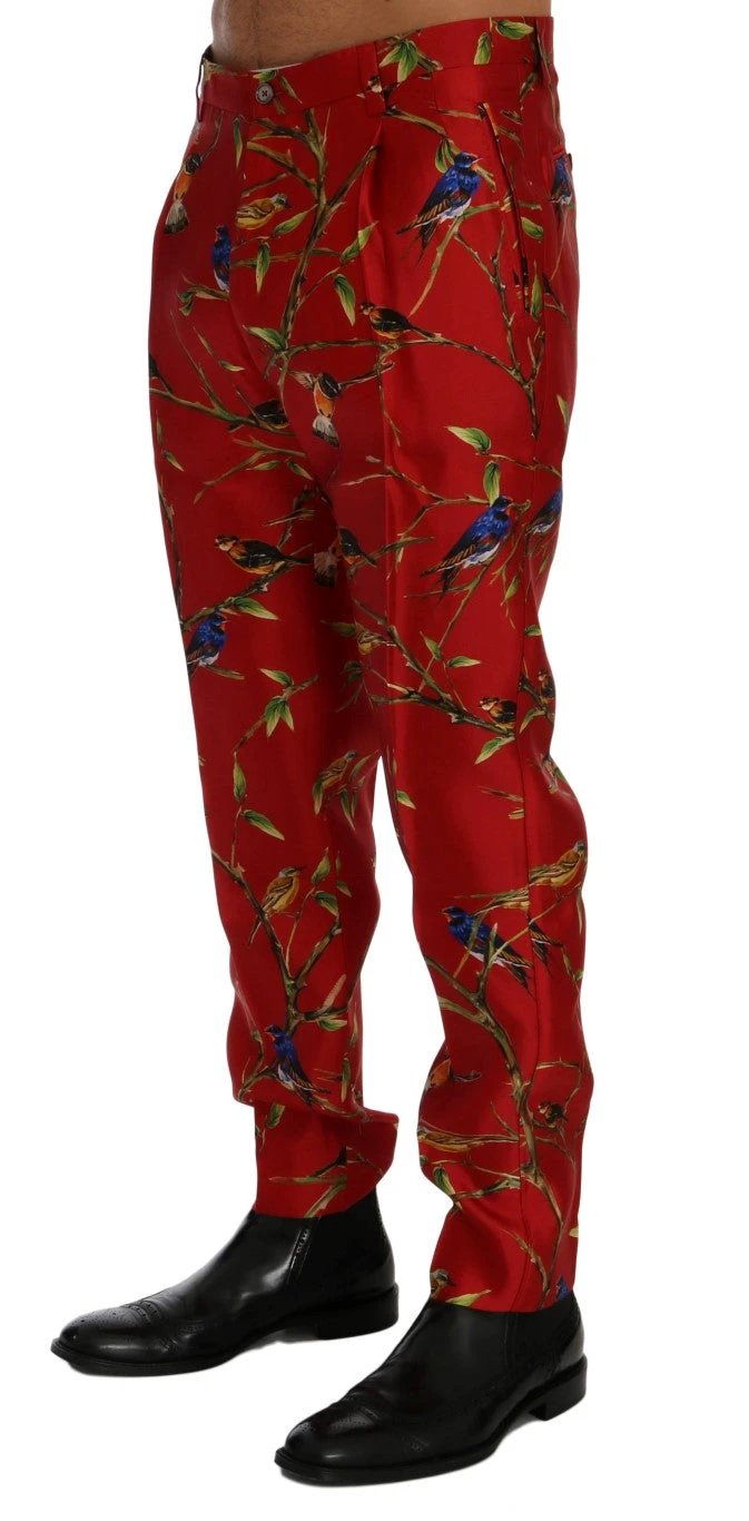 Dolce & Gabbana Red Silk Bird Print Dress Pants by Dolce & Gabbana