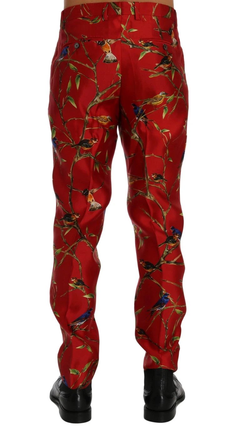 Dolce & Gabbana Red Silk Bird Print Dress Pants by Dolce & Gabbana