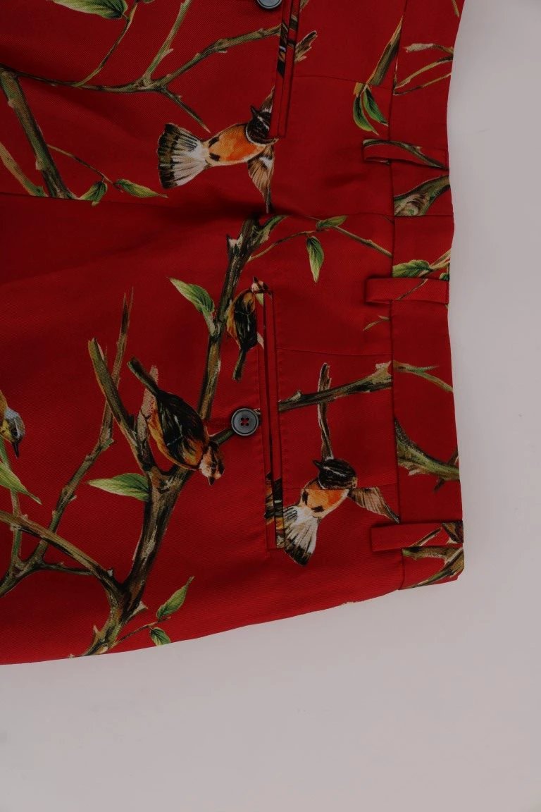 Dolce & Gabbana Red Silk Bird Print Dress Pants by Dolce & Gabbana