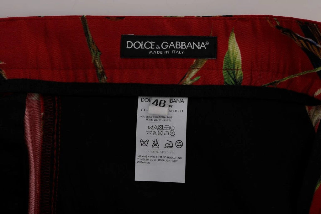 Dolce & Gabbana Red Silk Bird Print Dress Pants by Dolce & Gabbana