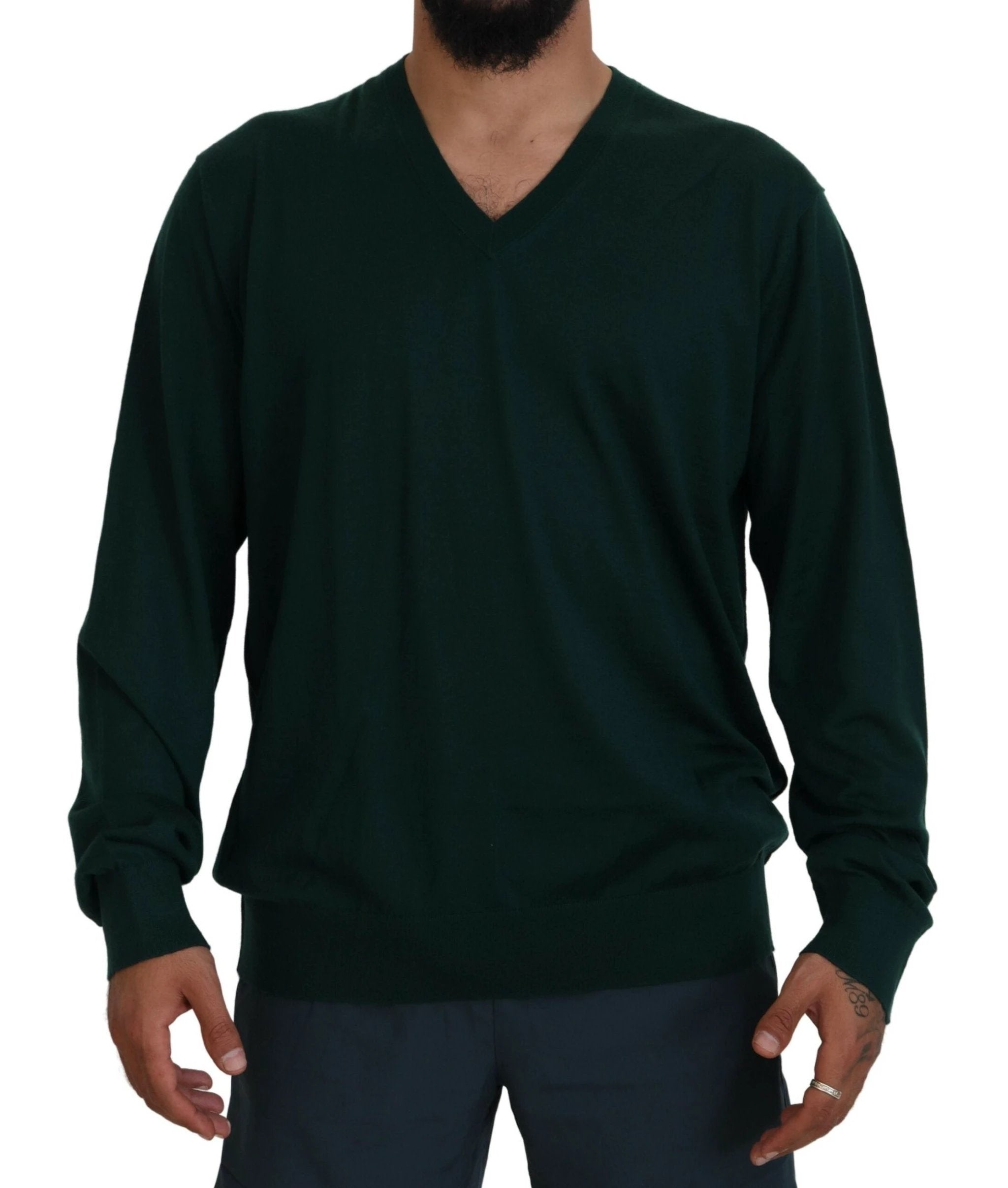 Dolce & Gabbana Green Cashmere V-neck Pullover Sweater by Dolce & Gabbana