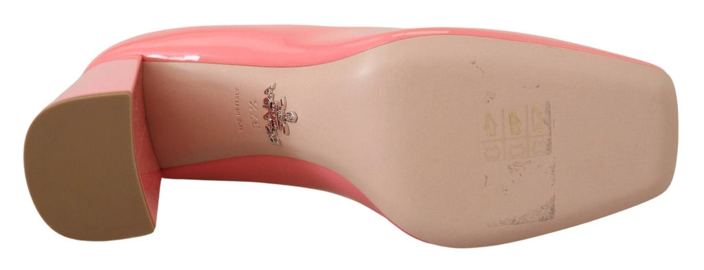 Prada Pink Patent Leather Block Heels Pumps Classic by Prada