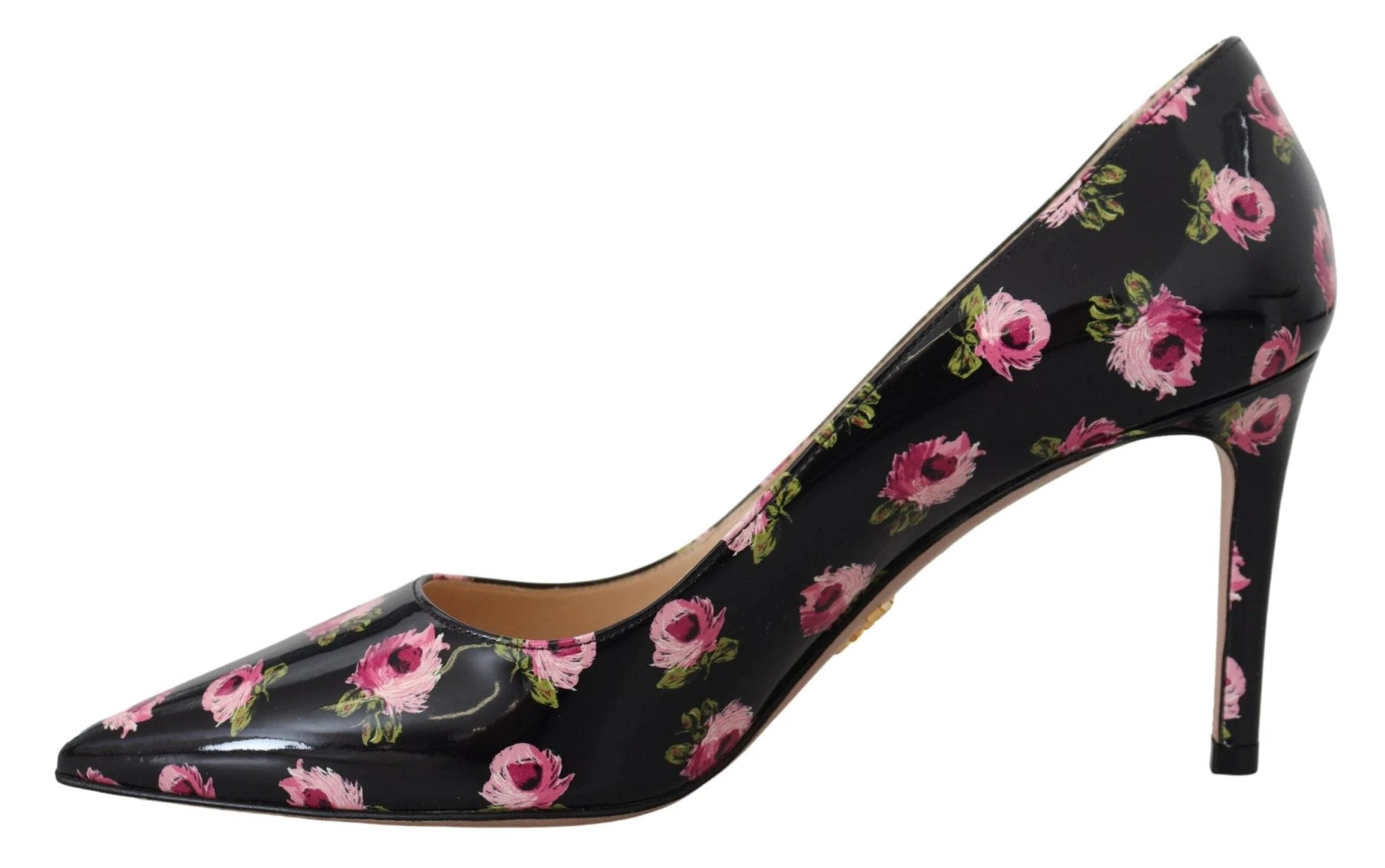 Prada Black Leather Floral Heels Stilettos Pumps by Prada