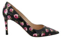 Prada Black Leather Floral Heels Stilettos Pumps by Prada