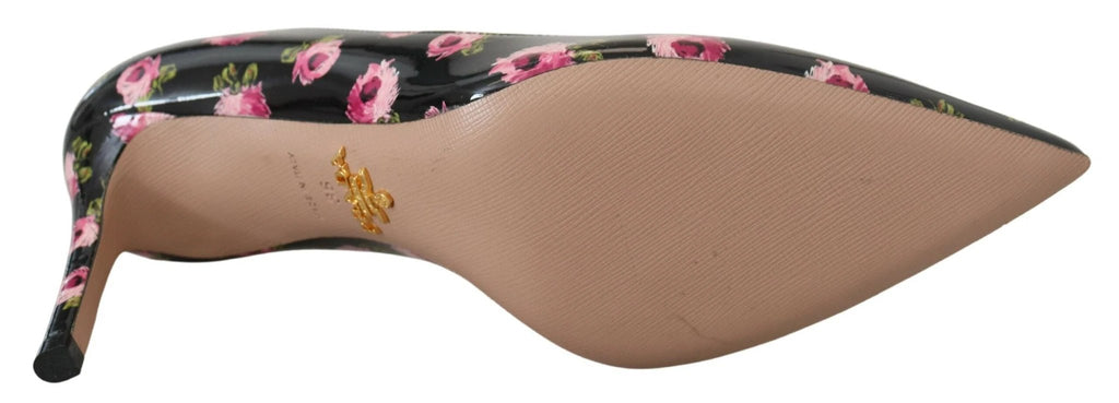 Prada Black Leather Floral Heels Stilettos Pumps by Prada