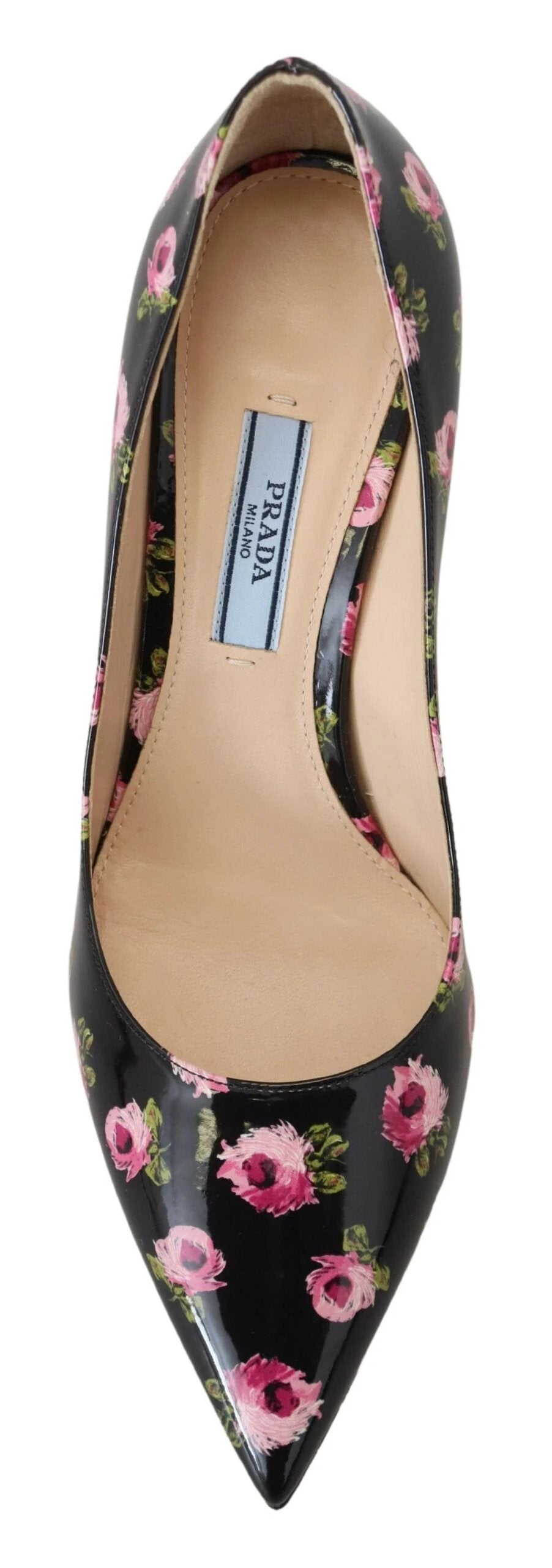 Prada Black Leather Floral Heels Stilettos Pumps by Prada