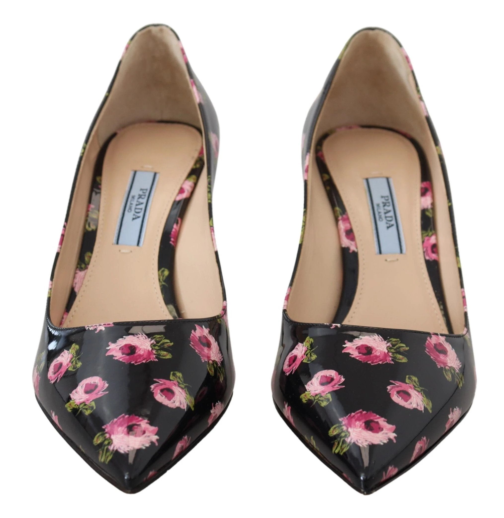 Prada Black Leather Floral Heels Stilettos Pumps by Prada