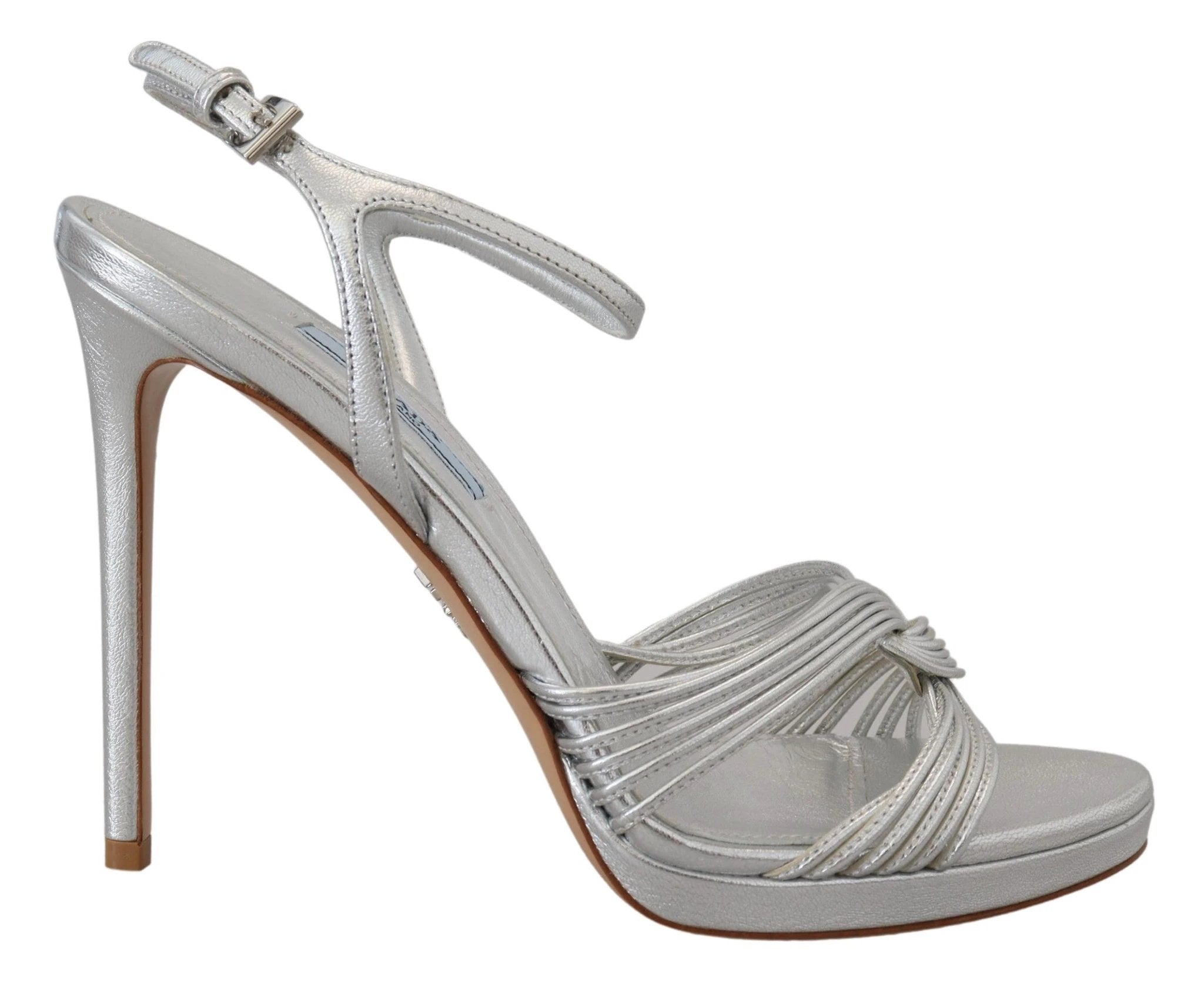 Prada Silver Leather Sandals Ankle Strap Heels Stiletto by Prada