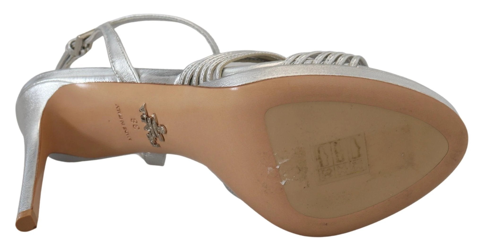 Prada Silver Leather Sandals Ankle Strap Heels Stiletto by Prada