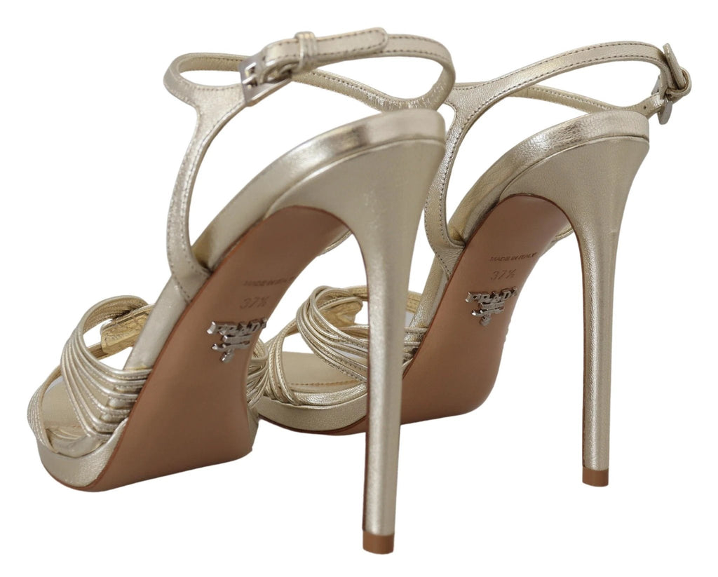 Prada Gold Leather Sandals Ankle Strap Heels Stiletto Sandal by Prada