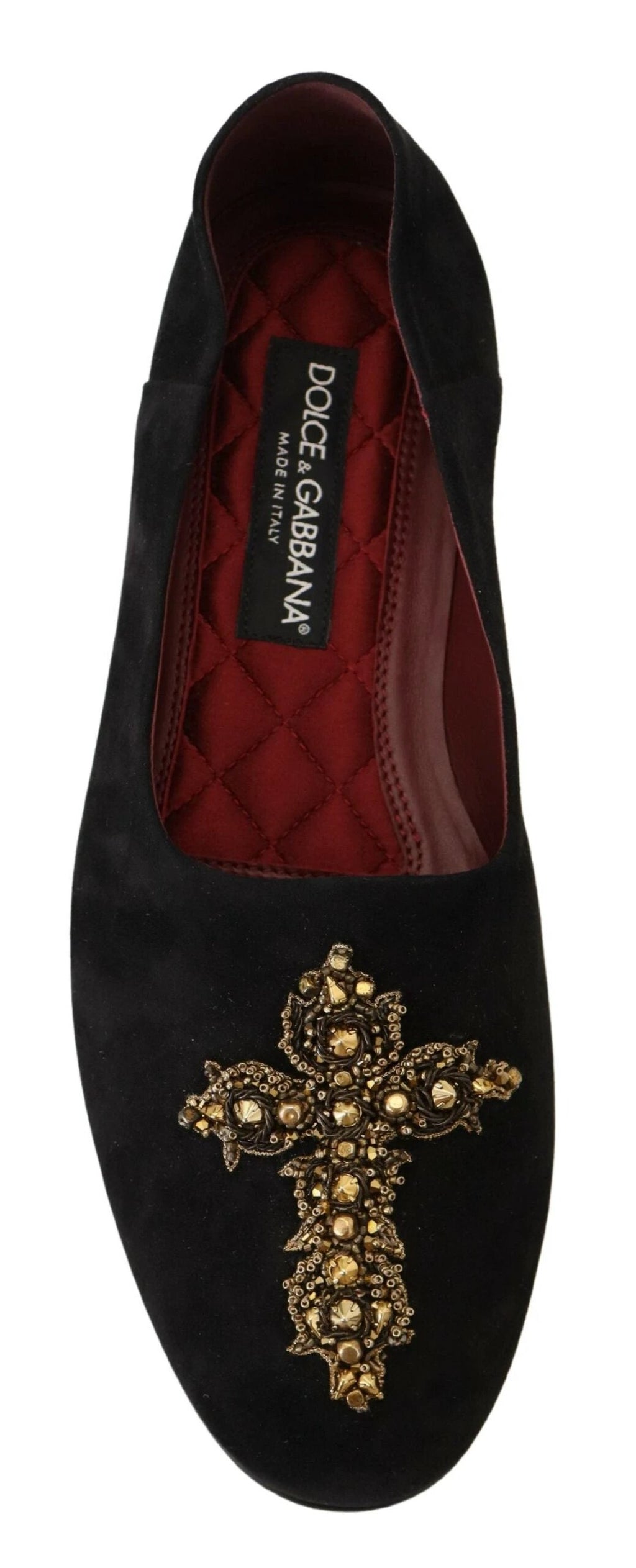 Dolce & Gabbana Black Suede Gold Cross Slip On Loafers Shoes by Dolce & Gabbana