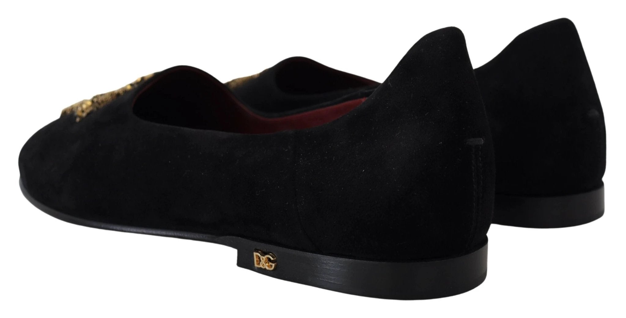 Dolce & Gabbana Black Suede Gold Cross Slip On Loafers Shoes by Dolce & Gabbana