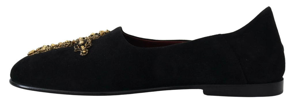 Dolce & Gabbana Black Suede Gold Cross Slip On Loafers Shoes by Dolce & Gabbana