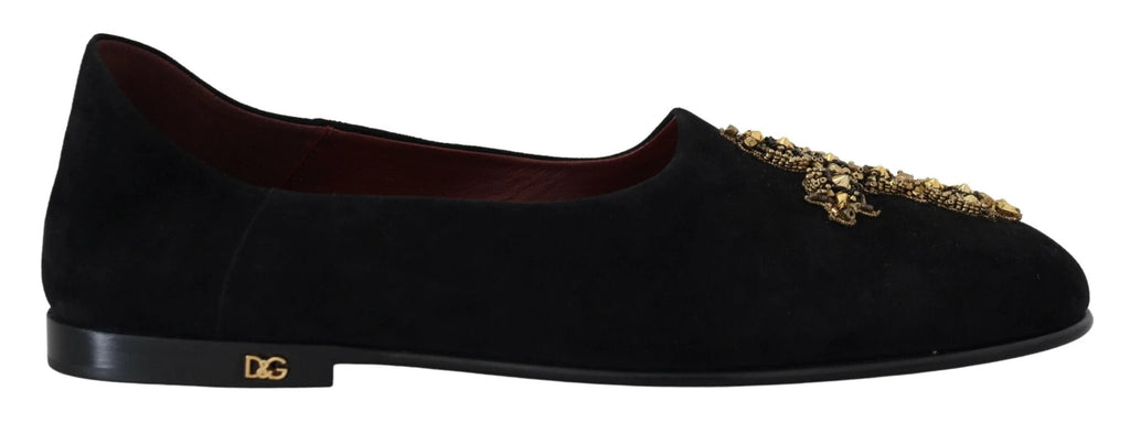 Dolce & Gabbana Black Suede Gold Cross Slip On Loafers Shoes by Dolce & Gabbana