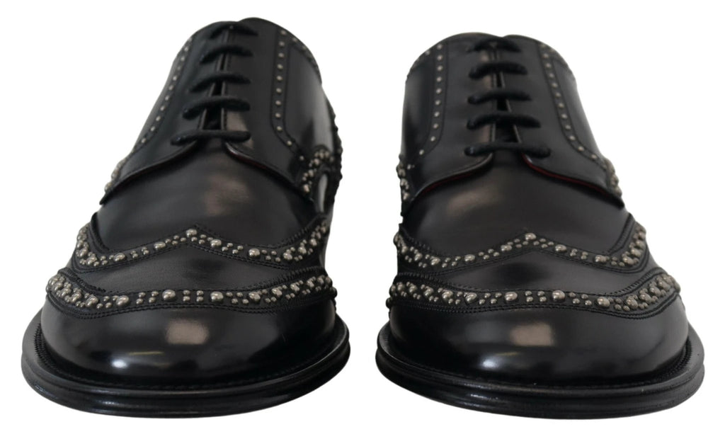 Dolce & Gabbana Black Leather Derby Dress Studded Shoes by Dolce & Gabbana