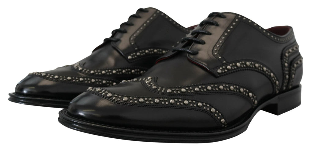 Dolce & Gabbana Black Leather Derby Dress Studded Shoes by Dolce & Gabbana