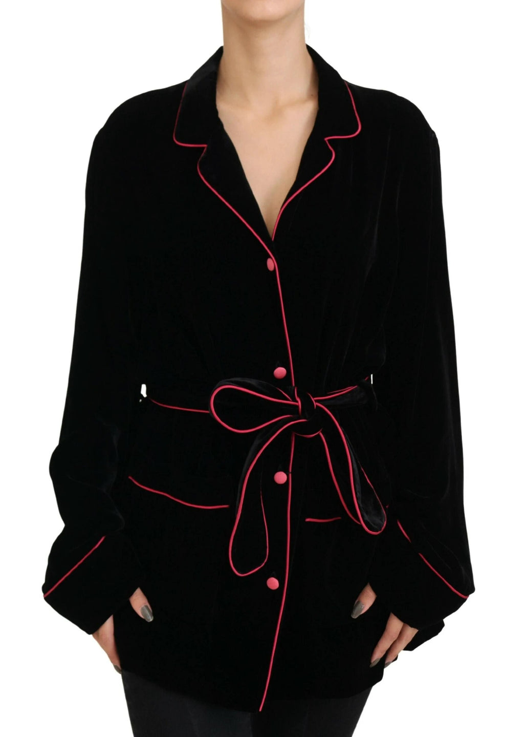 Dolce & Gabbana Black Button Belted Blazer Viscose Jacket by Dolce & Gabbana