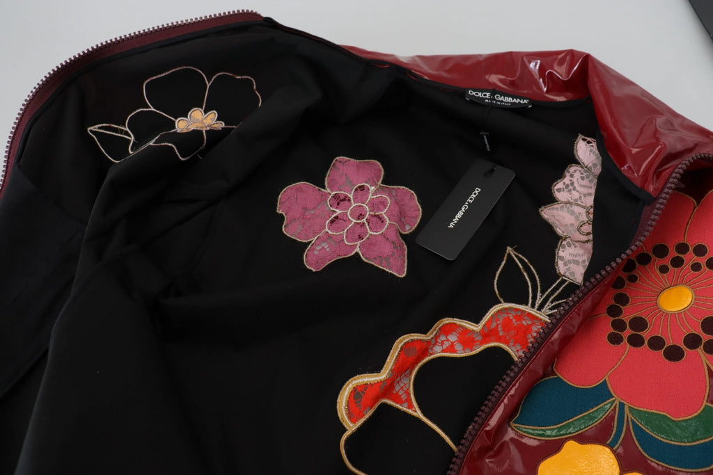 Dolce & Gabbana Maroon Floral Full Zip Polyester Women Jacket by Dolce & Gabbana