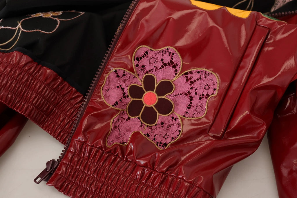 Dolce & Gabbana Maroon Floral Full Zip Polyester Women Jacket by Dolce & Gabbana