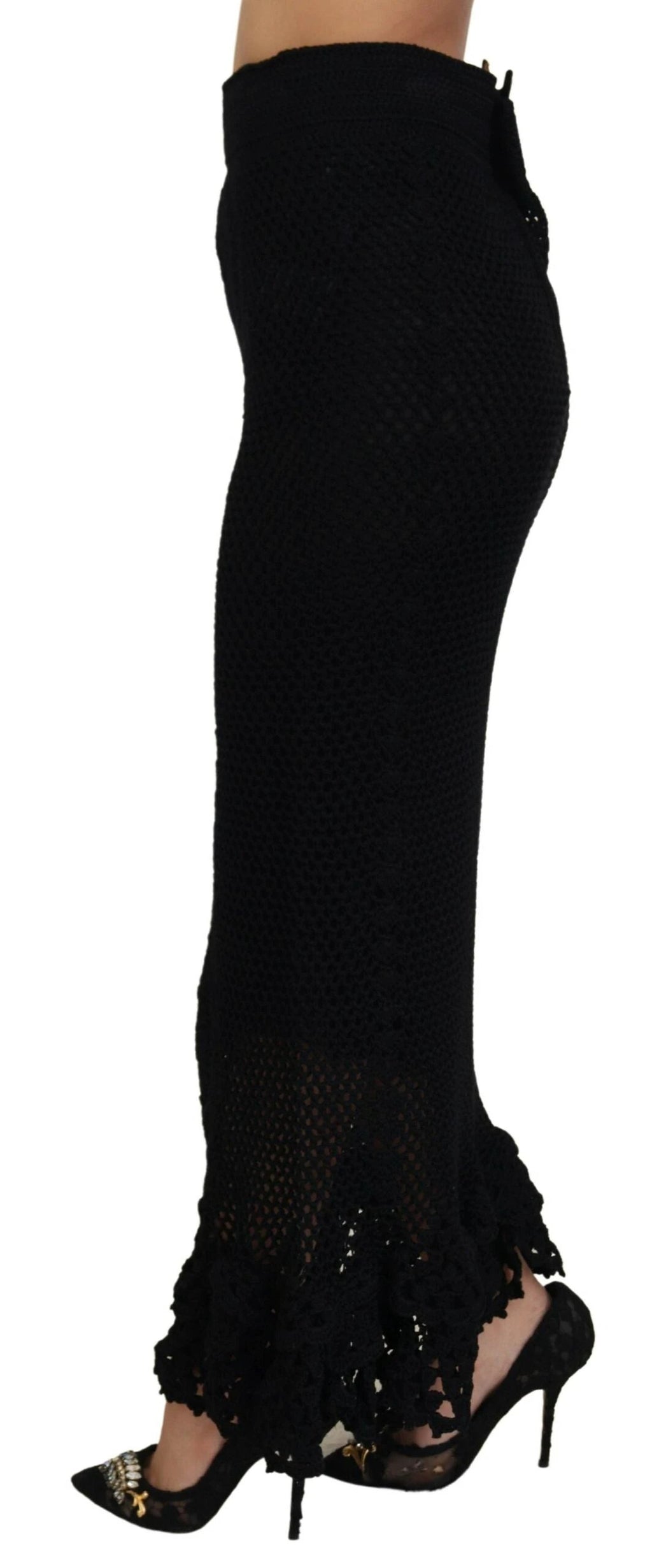 Dolce & Gabbana Black Knitted Cotton High Waist Mermaid Skirt by Dolce & Gabbana