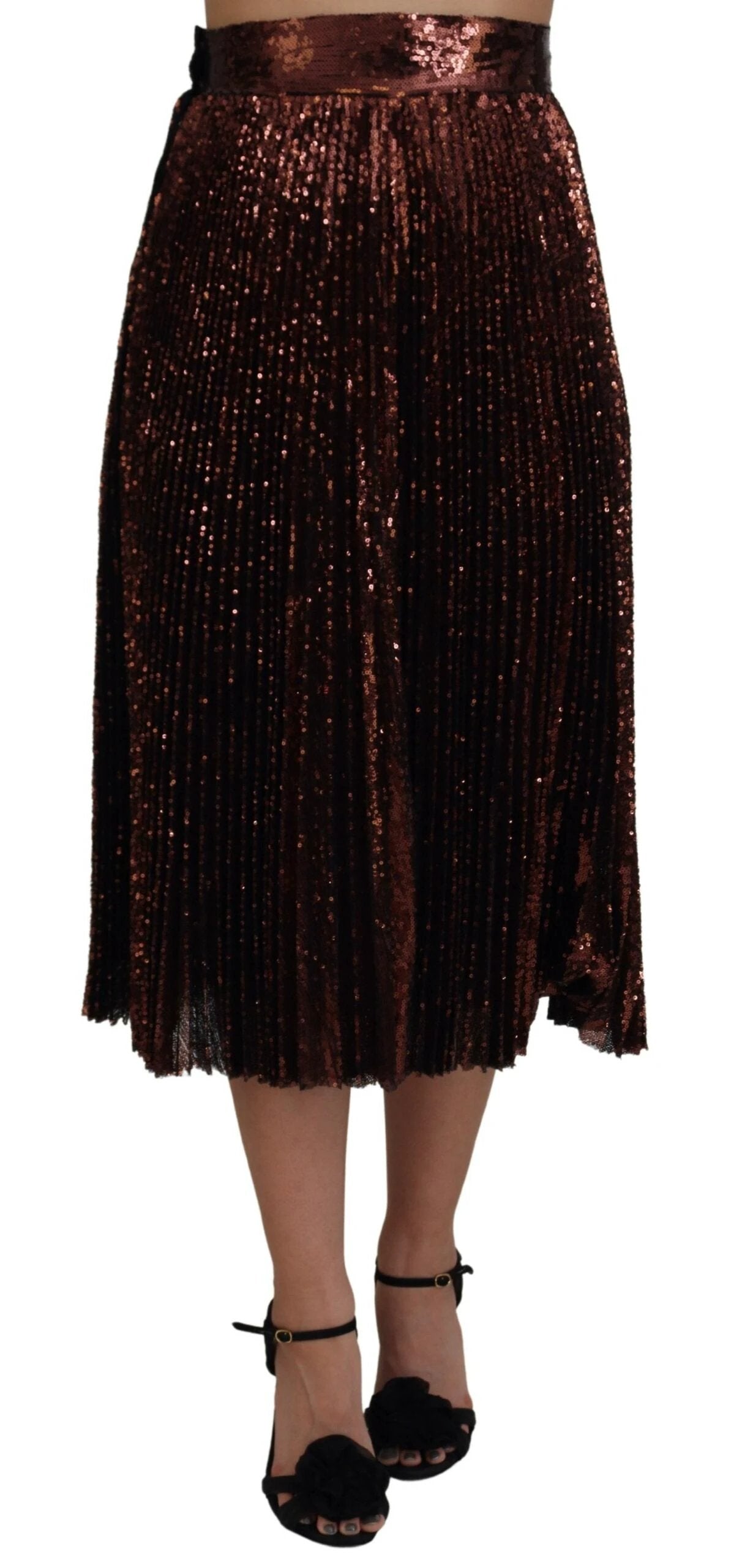 Dolce & Gabbana Bronze Sequined High Waist A-line Maxi Skirt by Dolce & Gabbana