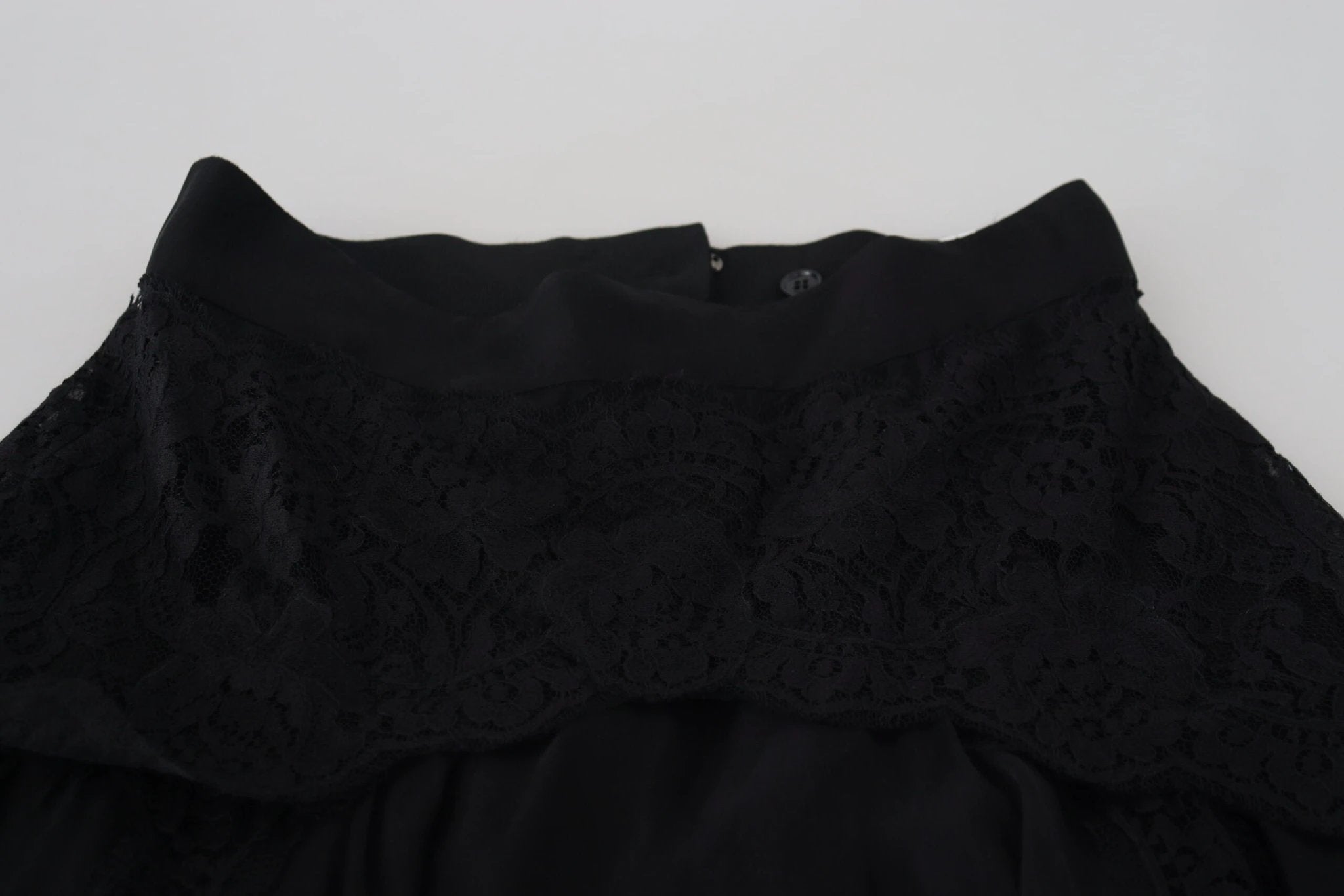 Dolce & Gabbana Black Silk Lace Trim High Waist Midi Skirt by Dolce & Gabbana