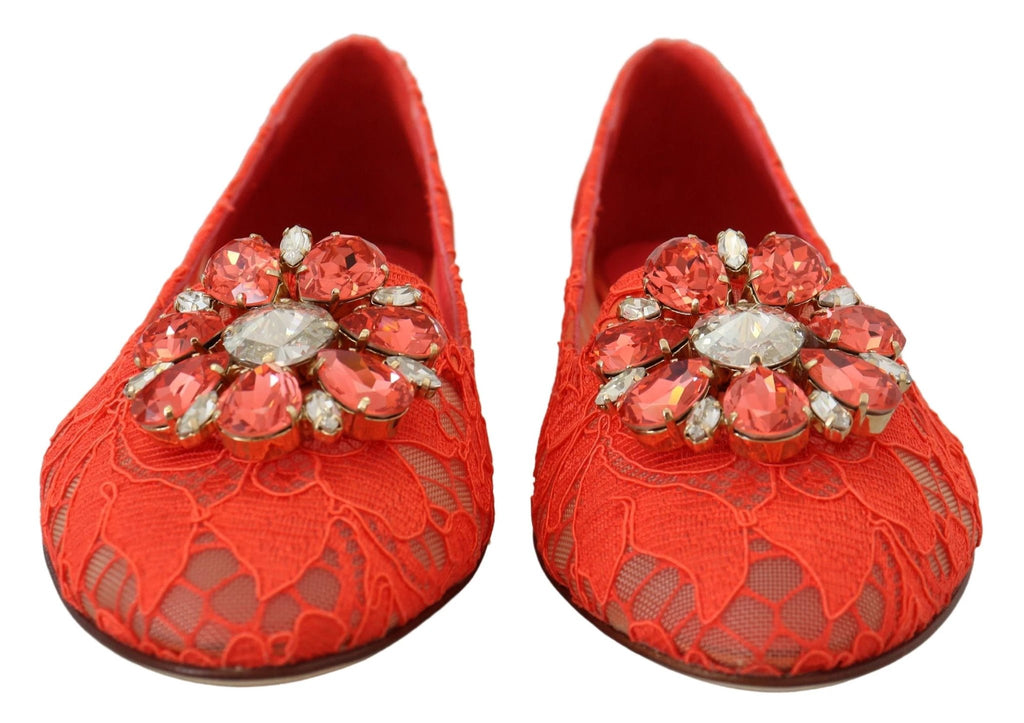 Dolce & Gabbana Red Taormina Lace Crystals Ballet Flats Shoes by Dolce & Gabbana