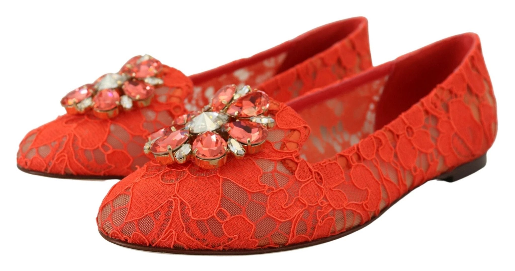 Dolce & Gabbana Red Taormina Lace Crystals Ballet Flats Shoes by Dolce & Gabbana
