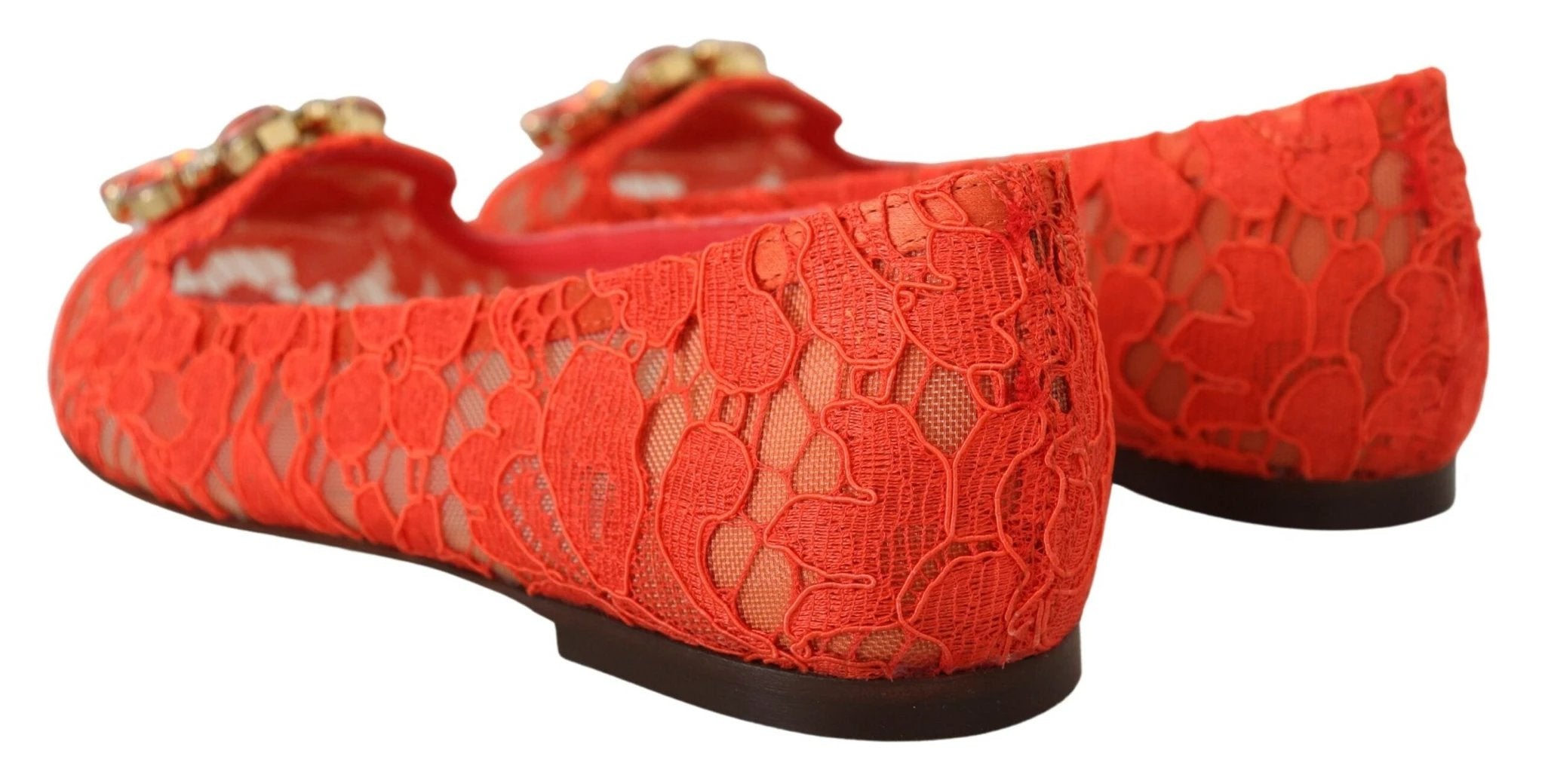 Dolce & Gabbana Red Taormina Lace Crystals Ballet Flats Shoes by Dolce & Gabbana