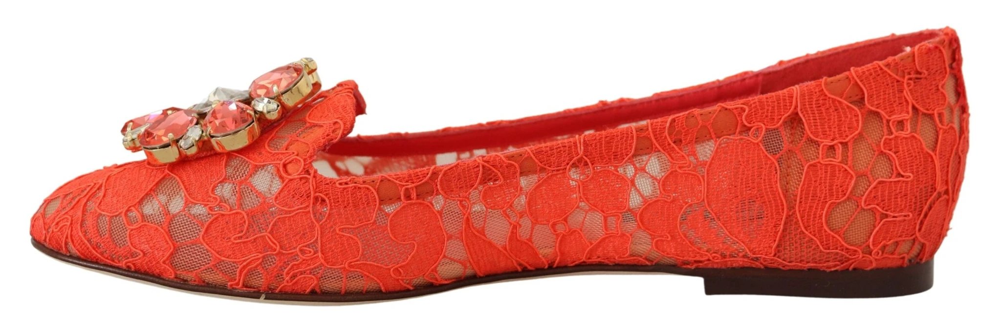 Dolce & Gabbana Red Taormina Lace Crystals Ballet Flats Shoes by Dolce & Gabbana