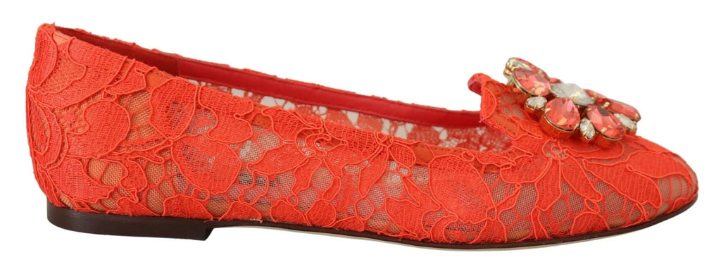 Dolce & Gabbana Red Taormina Lace Crystals Ballet Flats Shoes by Dolce & Gabbana