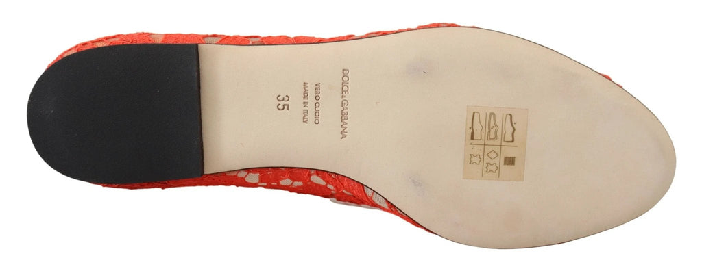 Dolce & Gabbana Red Taormina Lace Crystals Ballet Flats Shoes by Dolce & Gabbana