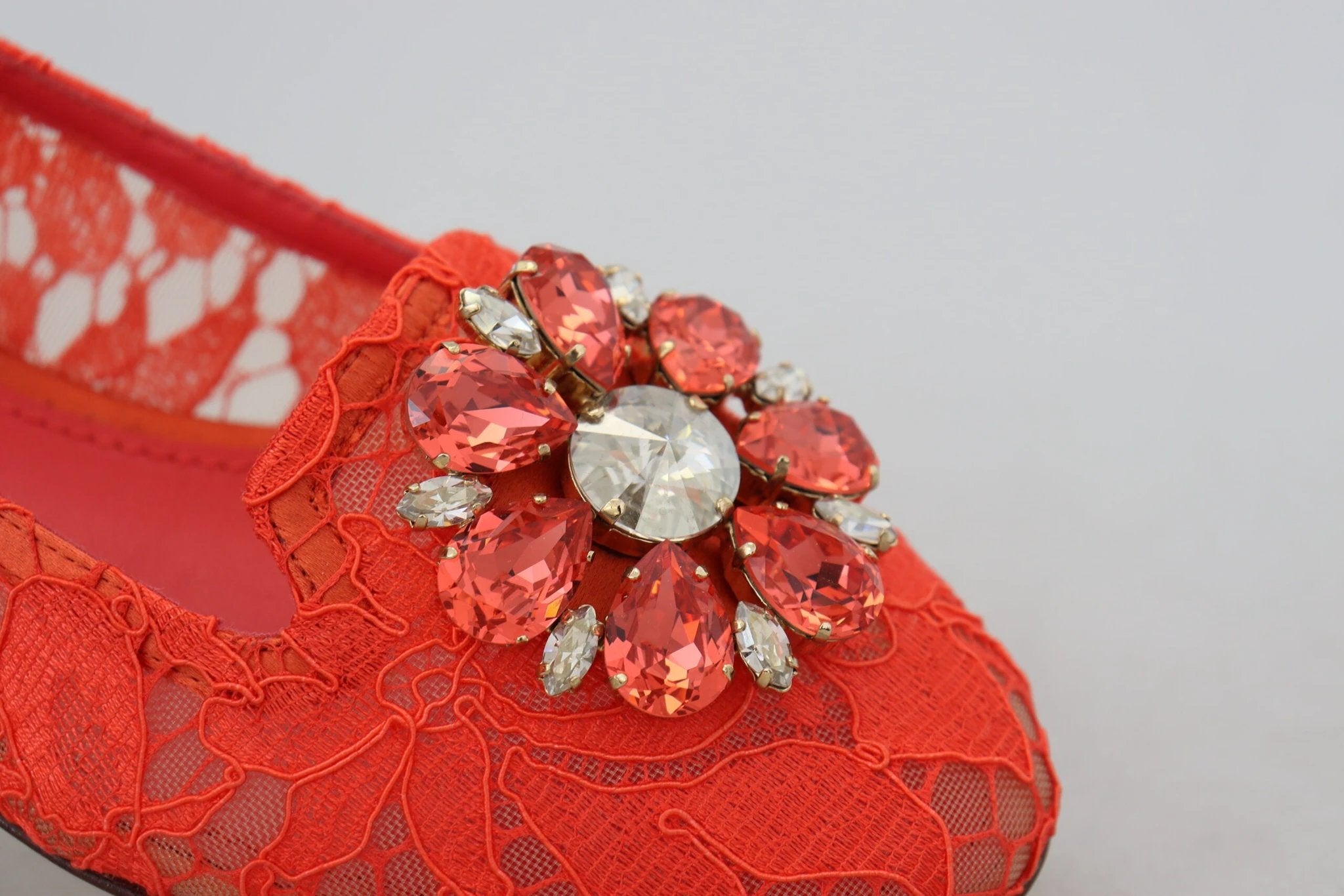 Dolce & Gabbana Red Taormina Lace Crystals Ballet Flats Shoes by Dolce & Gabbana