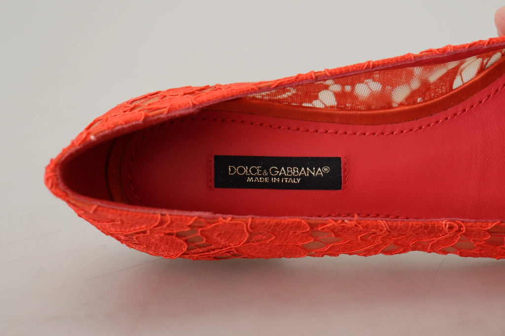 Dolce & Gabbana Red Taormina Lace Crystals Ballet Flats Shoes by Dolce & Gabbana