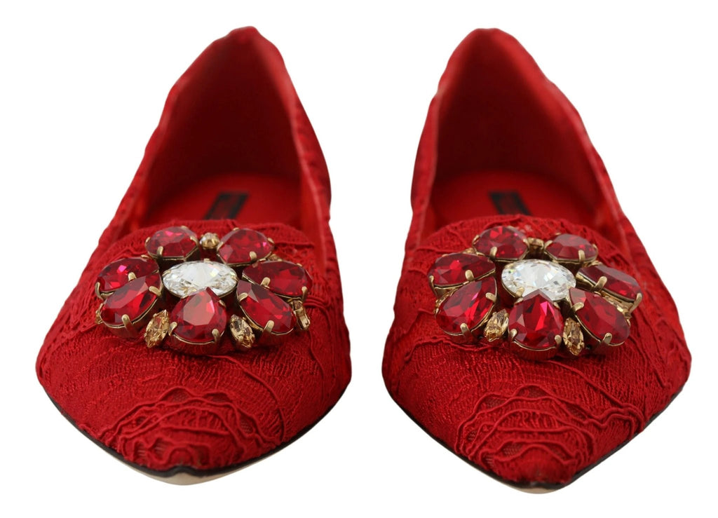 Dolce & Gabbana Red Taormina Crystals Loafers Flats Shoes by Dolce & Gabbana