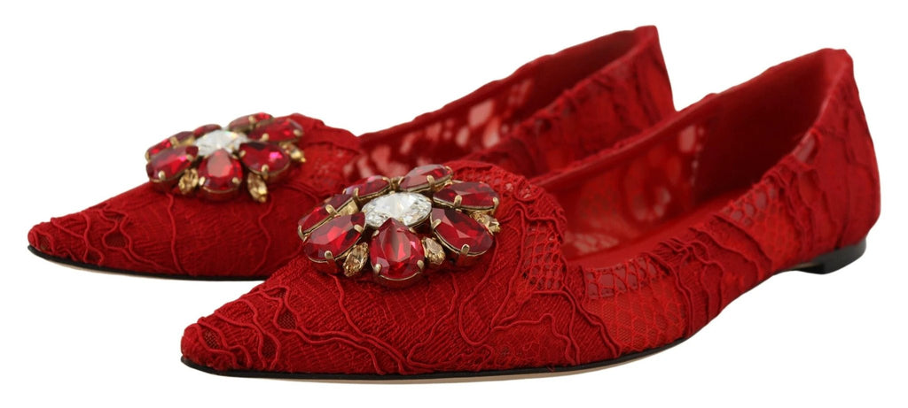 Dolce & Gabbana Red Taormina Crystals Loafers Flats Shoes by Dolce & Gabbana
