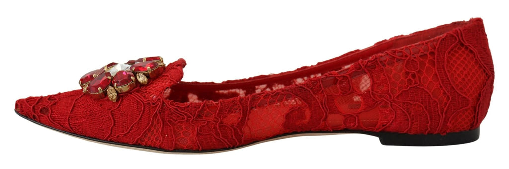Dolce & Gabbana Red Taormina Crystals Loafers Flats Shoes by Dolce & Gabbana