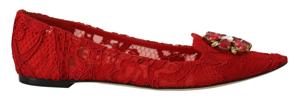 Dolce & Gabbana Red Taormina Crystals Loafers Flats Shoes by Dolce & Gabbana