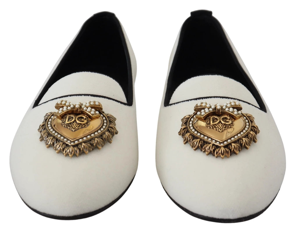 Dolce & Gabbana White Velvet Slip Ons Loafers Flats Shoes by Dolce & Gabbana