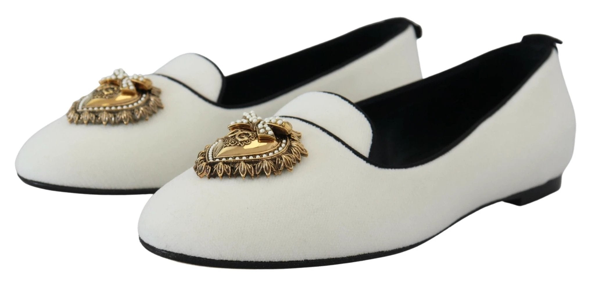 Dolce & Gabbana White Velvet Slip Ons Loafers Flats Shoes by Dolce & Gabbana