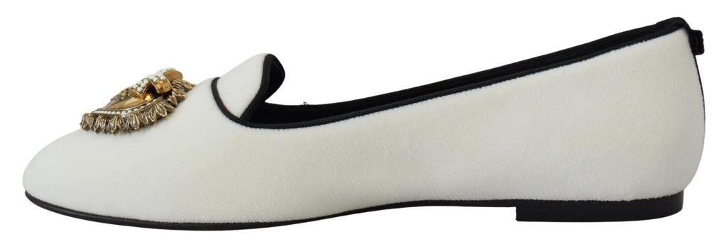 Dolce & Gabbana White Velvet Slip Ons Loafers Flats Shoes by Dolce & Gabbana