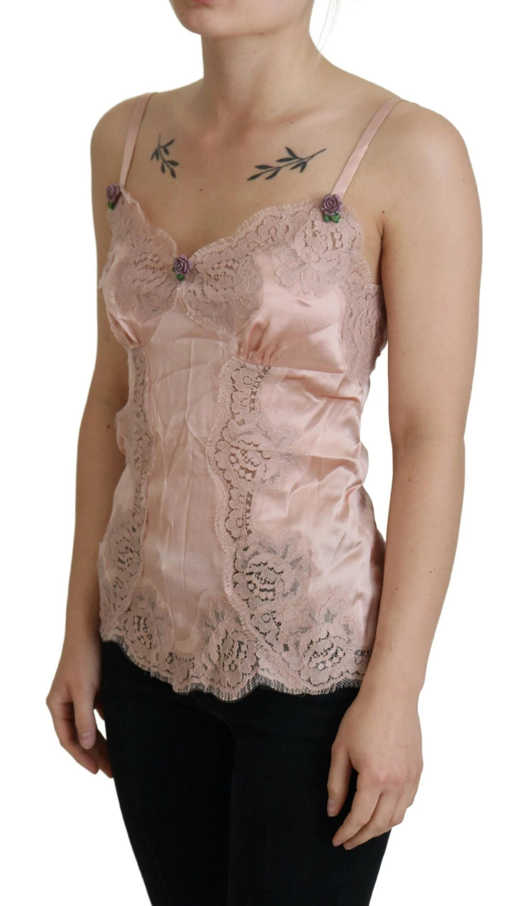 Dolce & Gabbana Pink Satin Lace Roses Tank Top Lingerie by Dolce & Gabbana