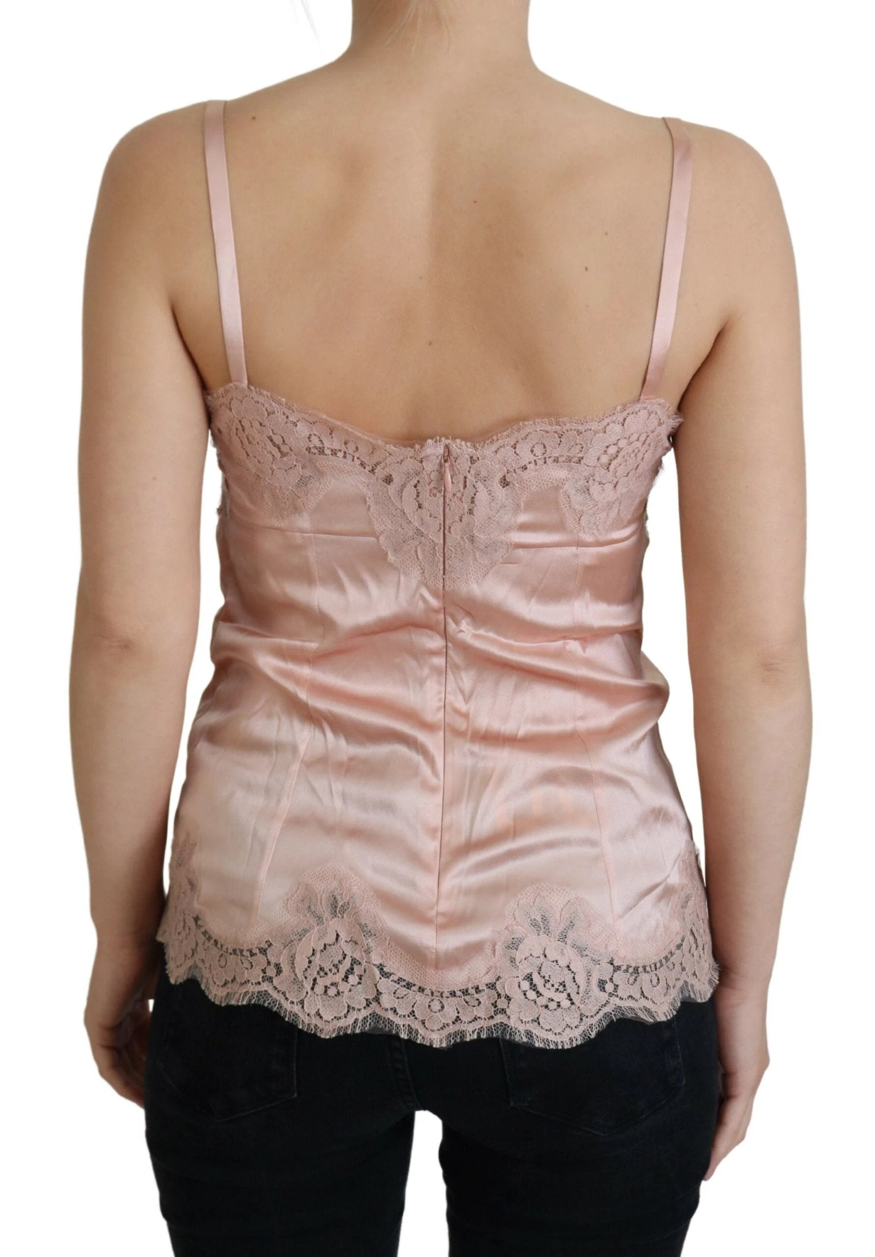 Dolce & Gabbana Pink Satin Lace Roses Tank Top Lingerie by Dolce & Gabbana